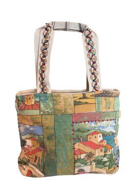 Paul Brent Coastal Patchwork Canvas Tote Bag With Multicolor Braided Straps